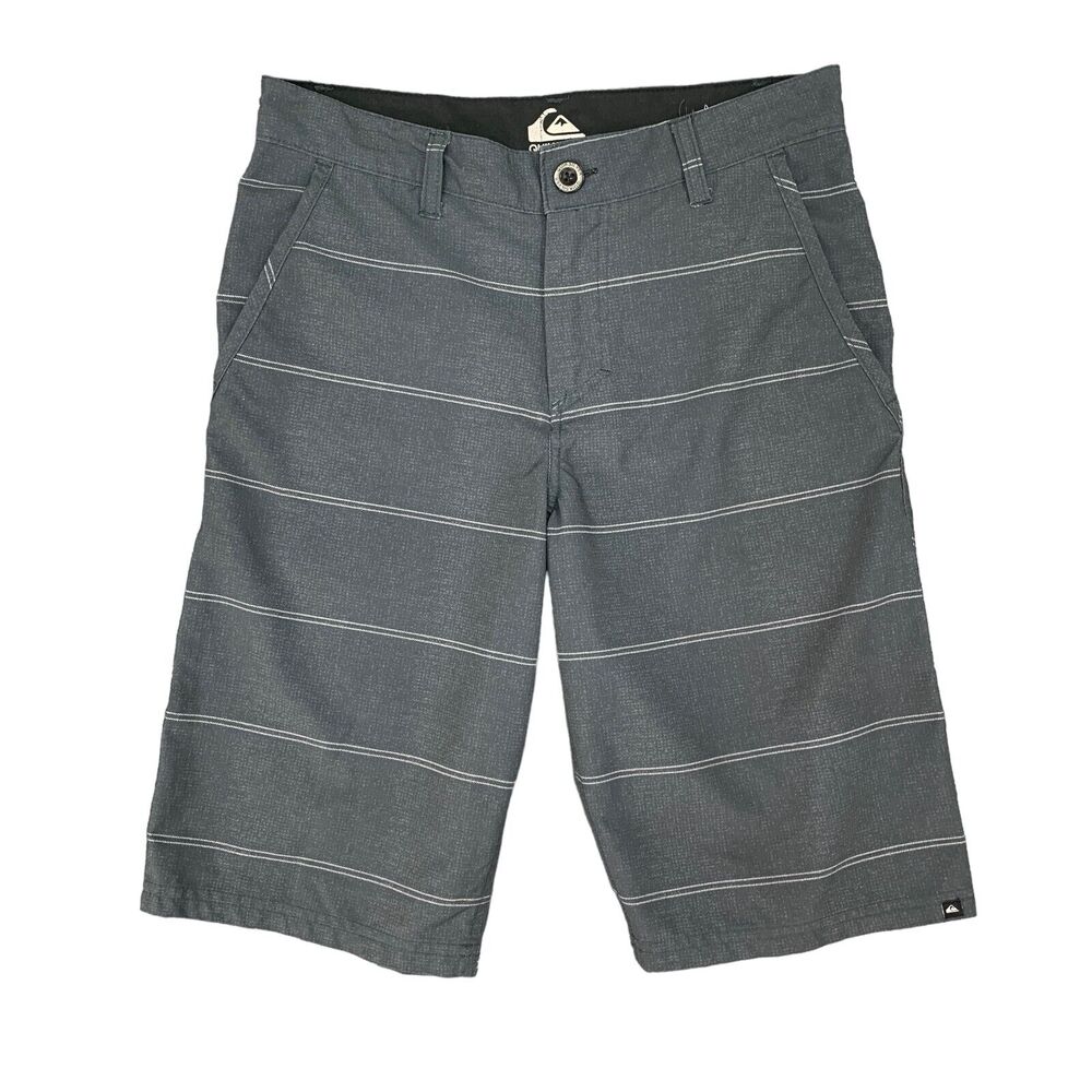 Quiksilver Hybrid Shorts Youth Boys 16 Gray Striped Lightweight Stretch Pockets